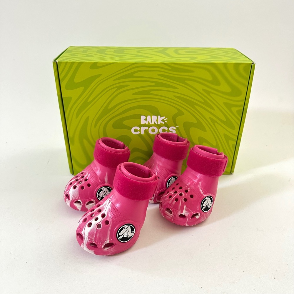 Bark Crocs Dog Shoes Size Large Boots Pink Marble Swirl Pet Booties